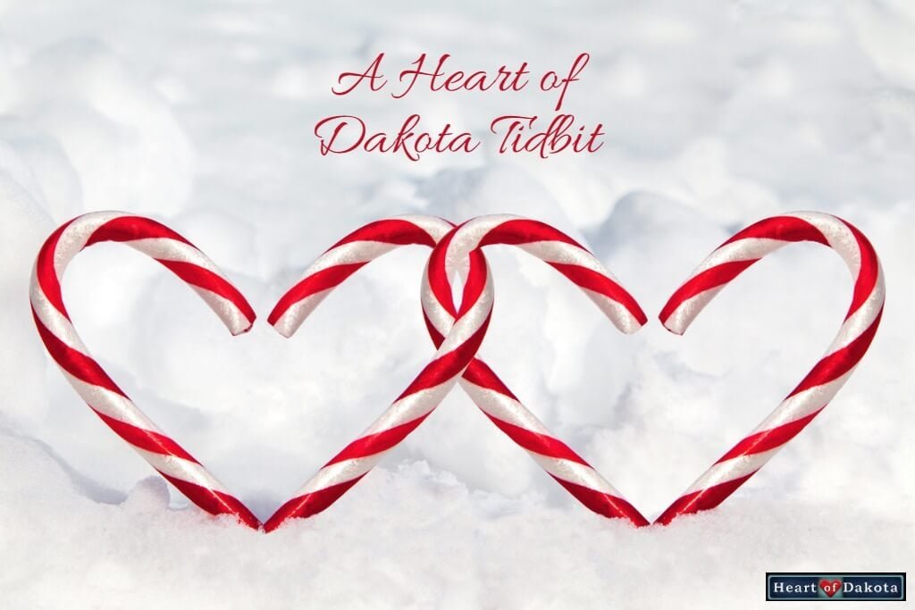 Heart of Dakota Tidbit - picture of two hearts made out of candy canes lying on a background of crystalline snow
